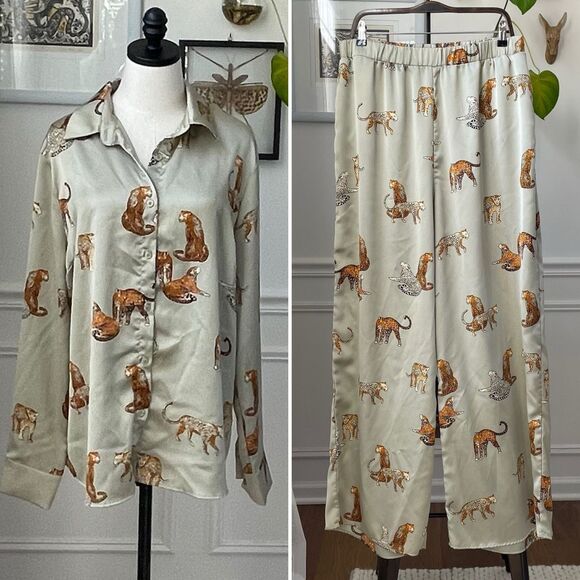 NWOT Good Times USA My Remedy Pant Top Set Sage Green Cheetah 1XL - Picture 2 of 9
